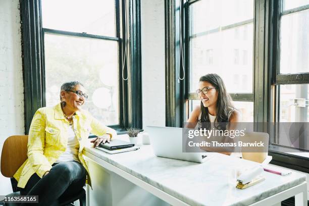 smiling businesswoman in discussion with client at desk in office - customer intelligence stock pictures, royalty-free photos & images