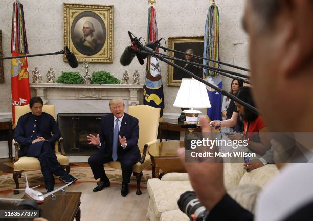 President Donald Trump and the Prime Minister of the Islamic Republic of Pakistan, Imran Khan, speak to the media in the Oval Office at the White...