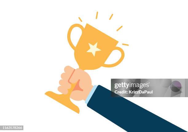 winner - holding trophy stock illustrations