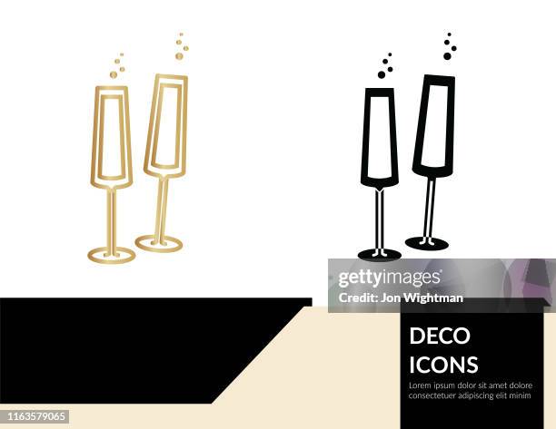 ilustraciones, imágenes clip art, dibujos animados e iconos de stock de deco icon banner - champagne glass - deco letter