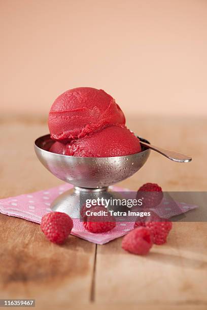 close up of ice cream and raspberries - sorbetto stock pictures, royalty-free photos & images