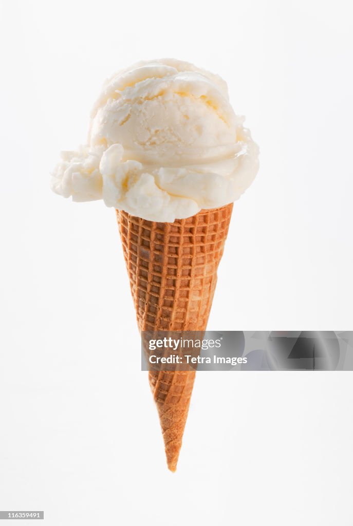 Close up of vanilla ice cream cone
