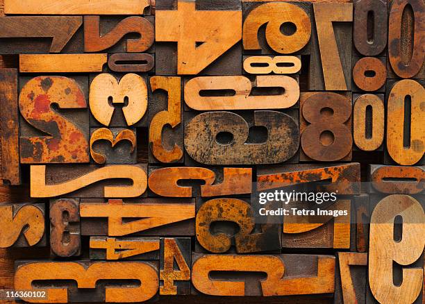 close up of letterpress with numbers - letterpress stock pictures, royalty-free photos & images