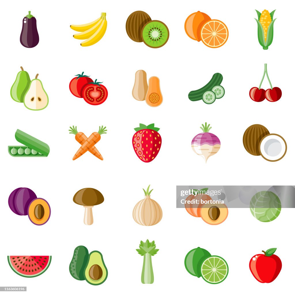 Ensemble d'icônes de fruits et légumes