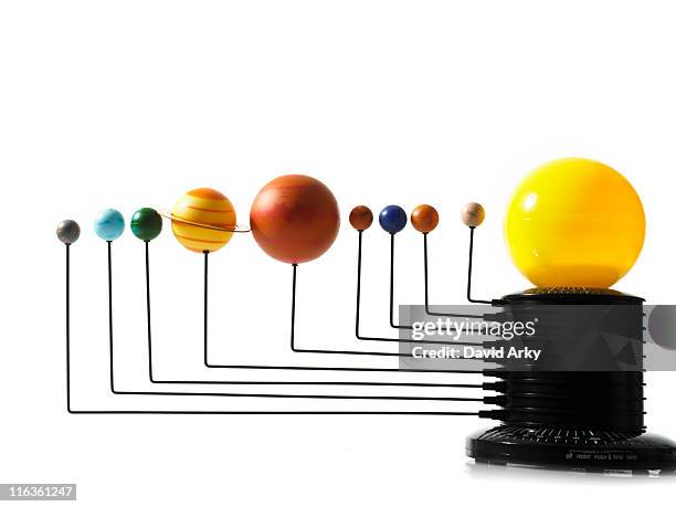 solar system model on white background - zonnestelsel stockfoto's en -beelden