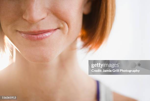 usa, new jersey, jersey city, close-up of woman's lips - kin stockfoto's en -beelden