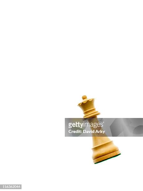 white queen chess piece on white background - chess piece stock pictures, royalty-free photos & images