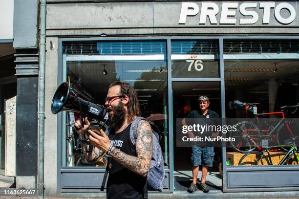 Protestors take part during Animal Rights March on August 24, 2019 in Amsterdam,Netherlands. Animal lovers, activists and supporters stand up and...