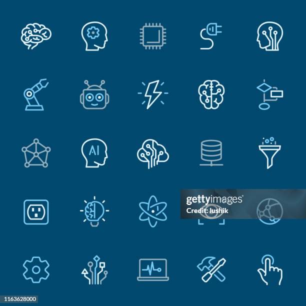 artificial intelligence - color outline icons - smart plug outlet stock illustrations