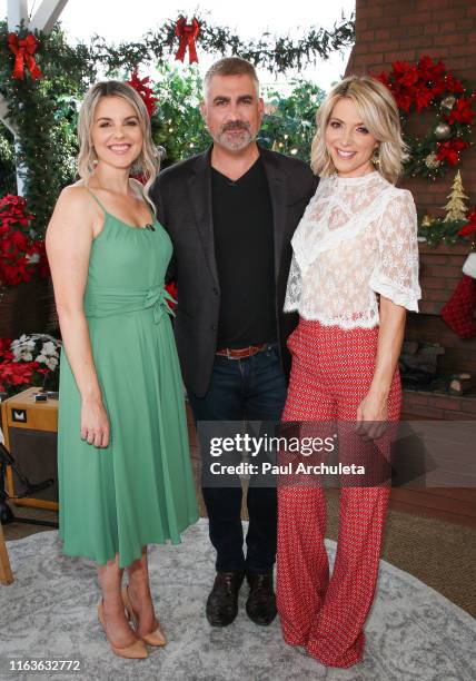 Ali Fedotowsky, Taylor Hicks and Debbie Matenopoulos on the set of Hallmark's "Home & Family" at Universal Studios Hollywood on July 22, 2019 in...