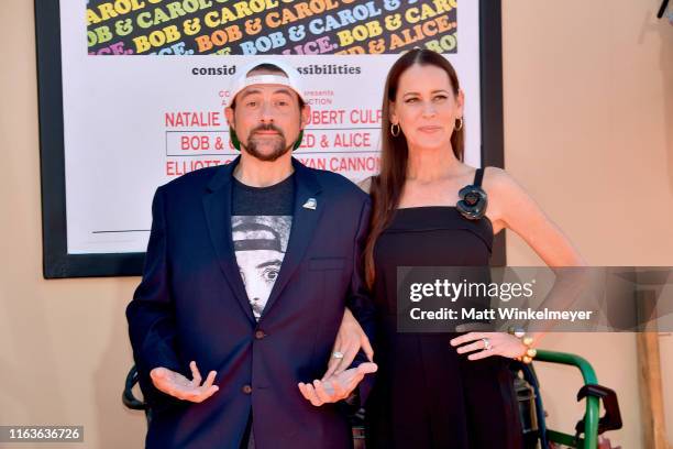 Kevin Smith and Jennifer Schwalbach Smith attends Sony Pictures' "Once Upon A Time...In Hollywood" Los Angeles Premiere on July 22, 2019 in...