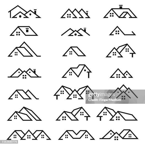immobilien-logo-set - dach stock-grafiken, -clipart, -cartoons und -symbole