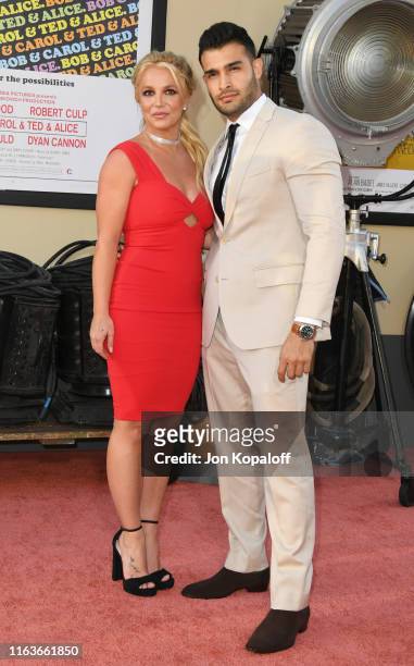 Britney Spears and Sam Asghari attend Sony Pictures' "Once Upon A Time...In Hollywood" Los Angeles Premiere on July 22, 2019 in Hollywood, California.