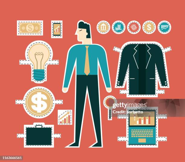 geschäftsmann set - geschäftsausstattung stock-grafiken, -clipart, -cartoons und -symbole