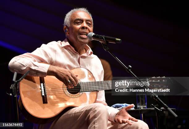 Brazilian multi-instrumentalist and singer/songwriter Gilberto Gil performs live at the Jazz Summer 2019 opening at Hotel Bayerischer Hof on July 22,...