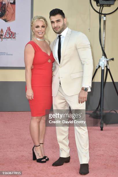 Britney Spears and Sam Asghari attend the Los Angeles premiere of "Once Upon A Time In Hollywood" at TCL Chinese Theatre on July 22, 2019 in...