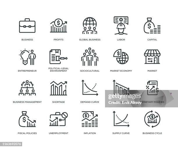 business essentials icon set - curve graph stock illustrations