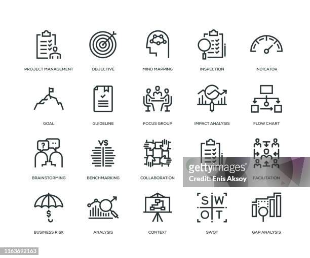 stockillustraties, clipart, cartoons en iconen met pictogram voor bedrijfsanalyse instellen - kloof