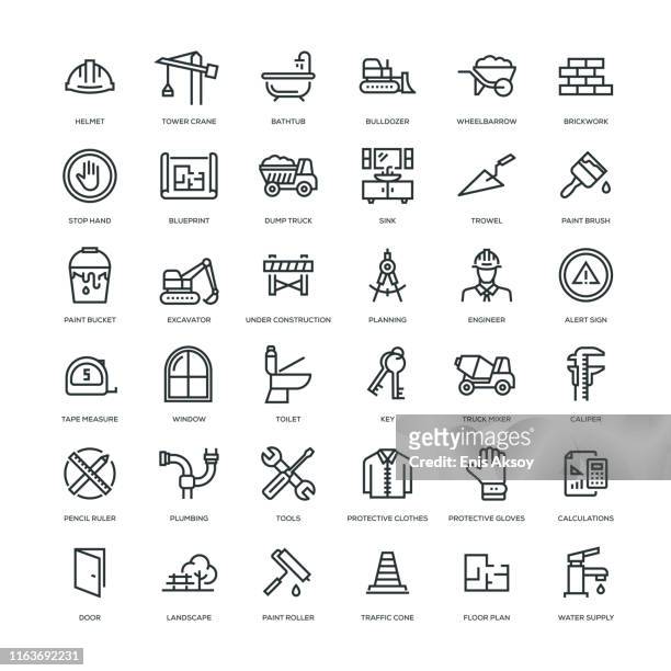 bau-icon-set - wheelbarrow stock-grafiken, -clipart, -cartoons und -symbole