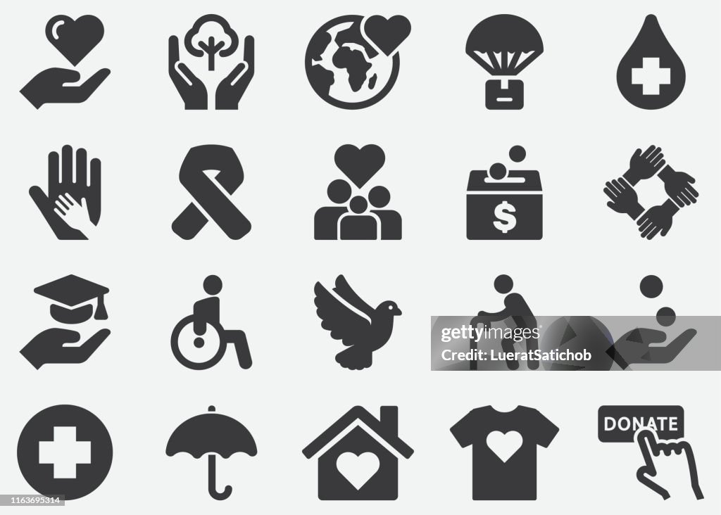 Iconos de la silueta de caridad y relieve