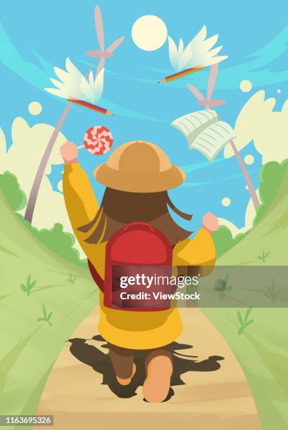 illustration students - student backpack behind stock illustrations