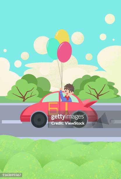 illustrations, cliparts, dessins animés et icônes de children's illustrations - garçon jouer voiture