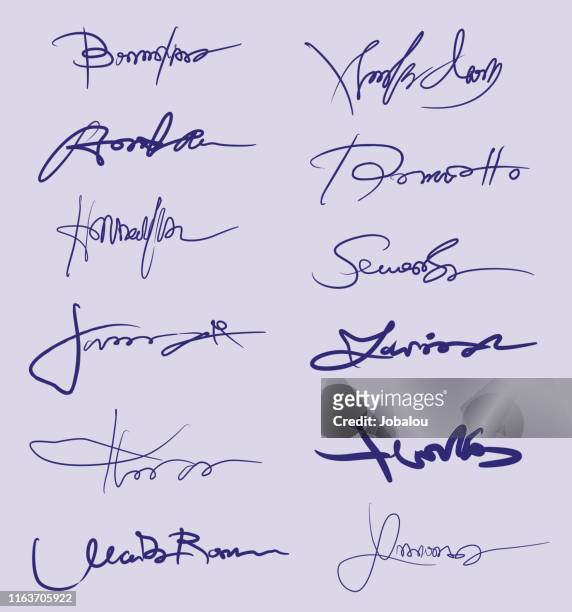 ilustraciones, imágenes clip art, dibujos animados e iconos de stock de colección handwrinting signature - signing