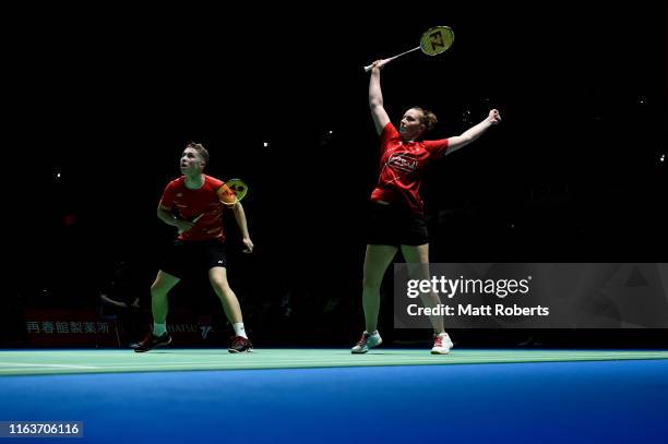 Thom Gicquel and Delphine Delrue of France compete against Tontowi Ahmad and Winny Oktavina of Indonesia during day one of the Daihatsu Yonex Japan...