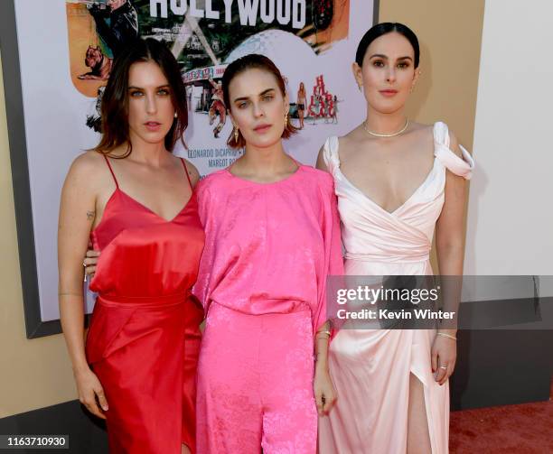 Scout Larue Willis, Tallulah Belle Willis and Rumer Willis arrive at the premiere of Sony Pictures' "One Upon A Time...In Hollywood" at the Chinese...