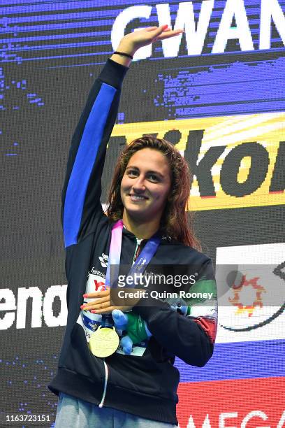 Gold medalist Simona Quadarella of Italy poses during the medal ceremony for the Women's 1500m Freestyle Final on day three of the Gwangju 2019 FINA...