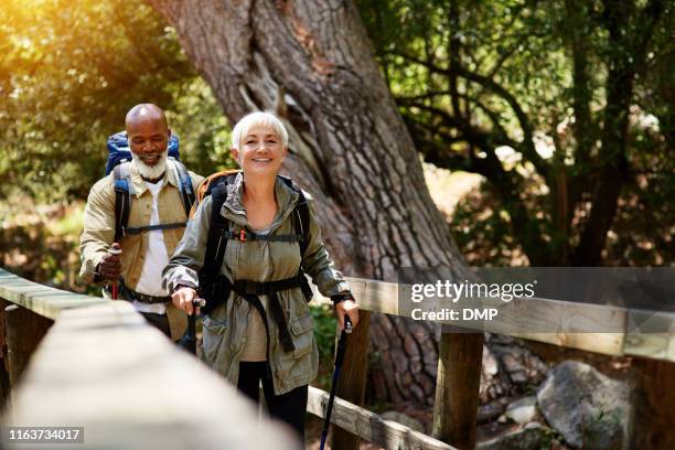 you can solve many physical issues while enjoying nature - bastão de caminhada imagens e fotografias de stock