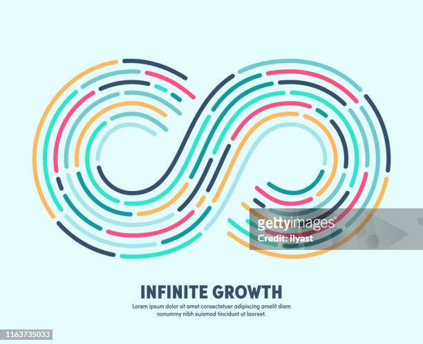 ilustraciones, imágenes clip art, dibujos animados e iconos de stock de crecimiento infinito con signo de bucle infinito conceptual - infinito