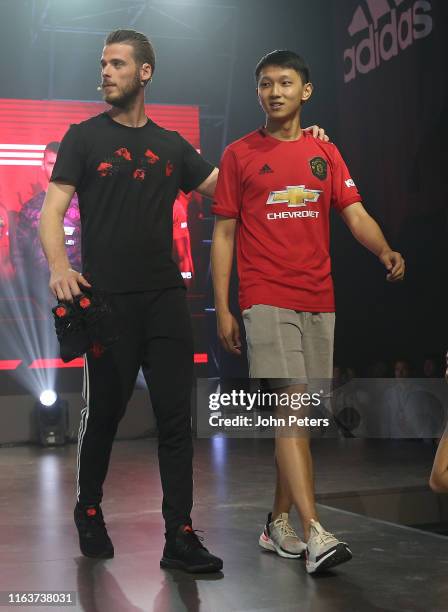 David de Gea of Manchester United takes part in the launch of the new Ultra Boost Rose Adidas trainer as part of their pre-season tour of Australia,...