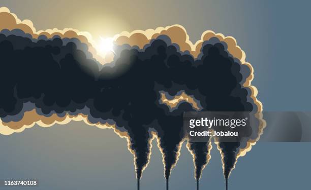illustrations, cliparts, dessins animés et icônes de fumée de pollution de cheminées foncées - pollution