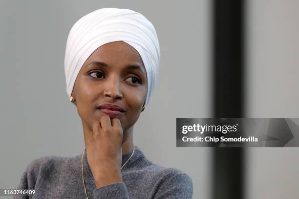 Rep. Ilhan Omar participates in a panel discussion during the Muslim Collective For Equitable Democracy Conference and Presidential Forum at the The...