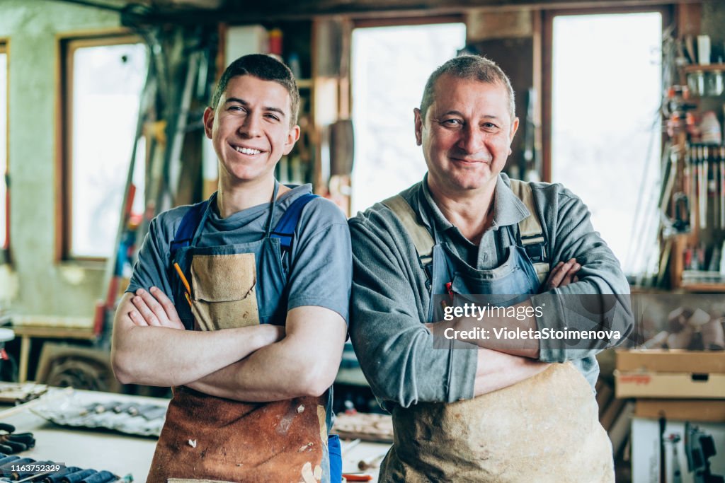 Portrait of Father and Son Carpenters