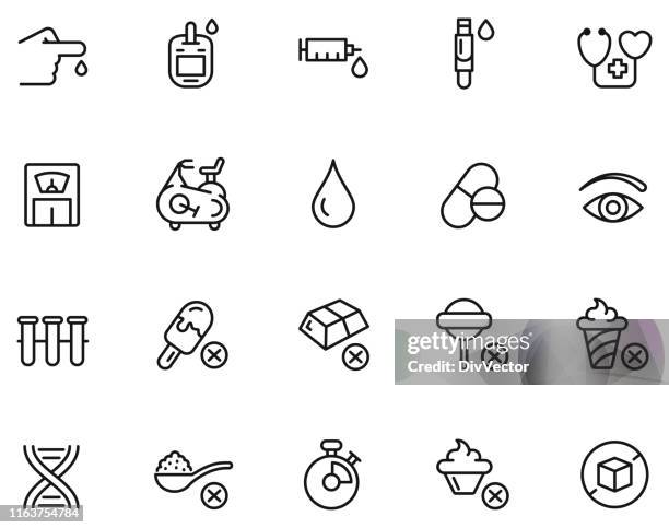 diabetes icon set - blood sugar test stock illustrations