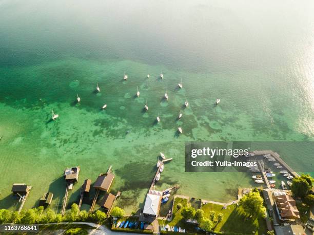 view of the marina at seewalchen am attersee - attersee stock pictures, royalty-free photos & images