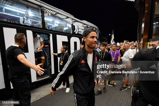 Juventus player Cristiano Ronaldo arrival to the hotel after a training session on July 23, 2019 in Nanjing, China.