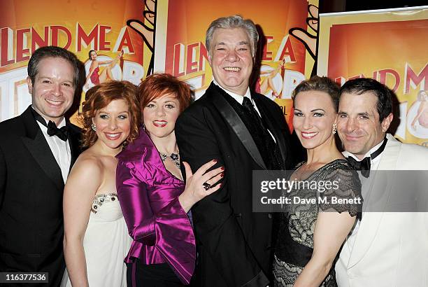 Cast members Damian Humbley, Cassidy Janson, Sophie-Louise Dann, Matthew Kelly, Joanna Riding and Michael Matus attend an after party following press...