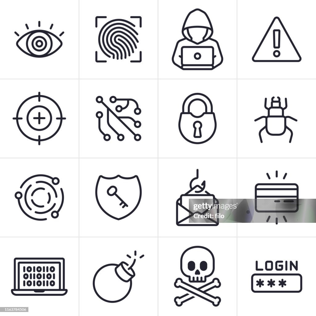 Hacking und Computer Crime Icons und Symbole