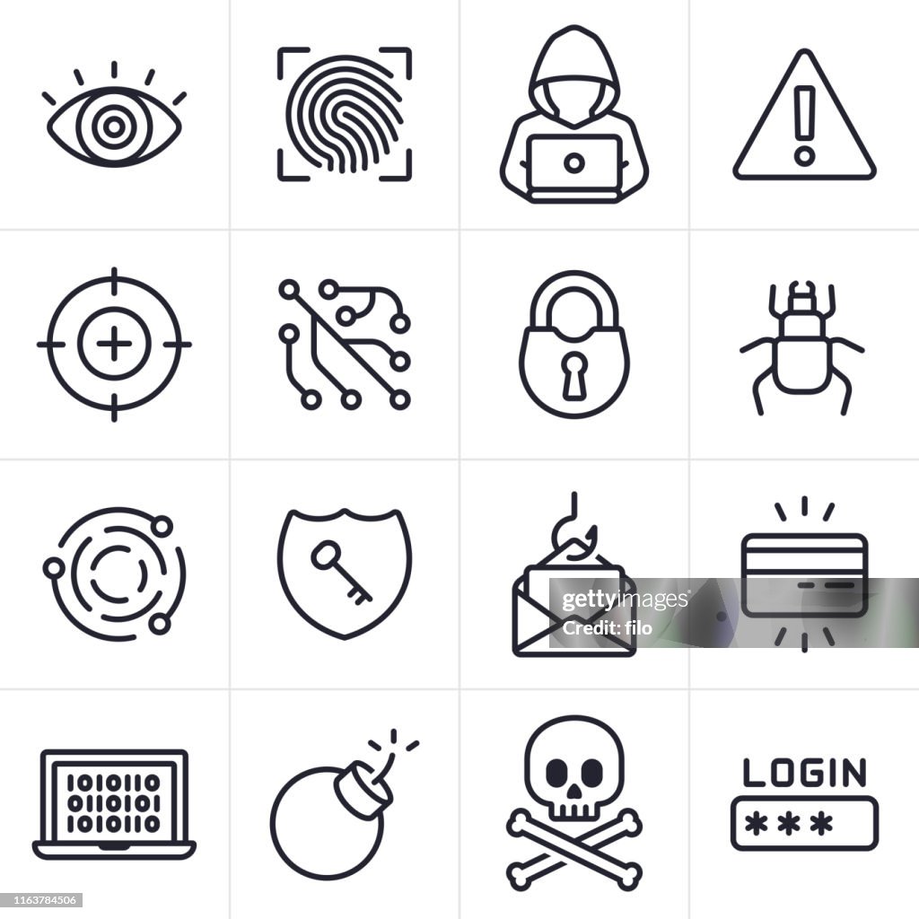 Pictogrammen en symbolen voor hacking en computer criminaliteit
