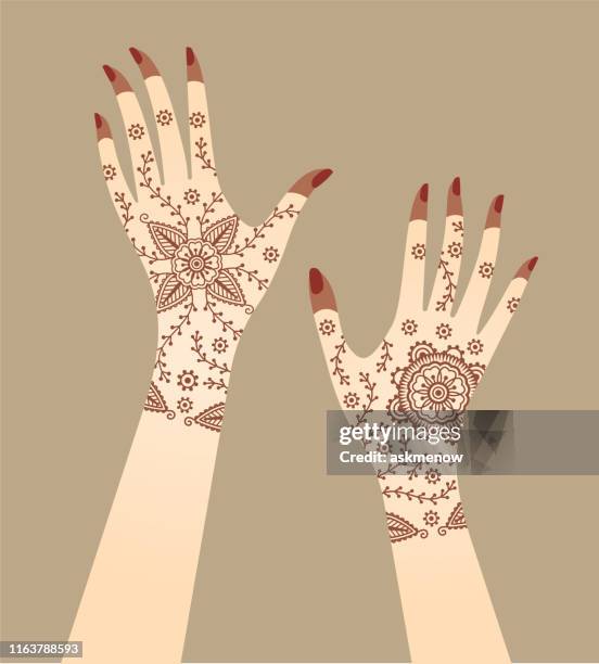 illustrations, cliparts, dessins animés et icônes de tatouage de henné sur des mains - henna hands