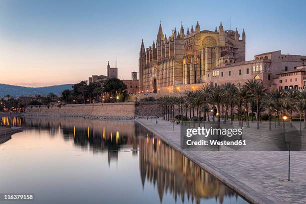 spain, balearic islands, majorca, palma de mallorca, parc de mar, cathedral la seu - palma maiorca stock-fotos und bilder