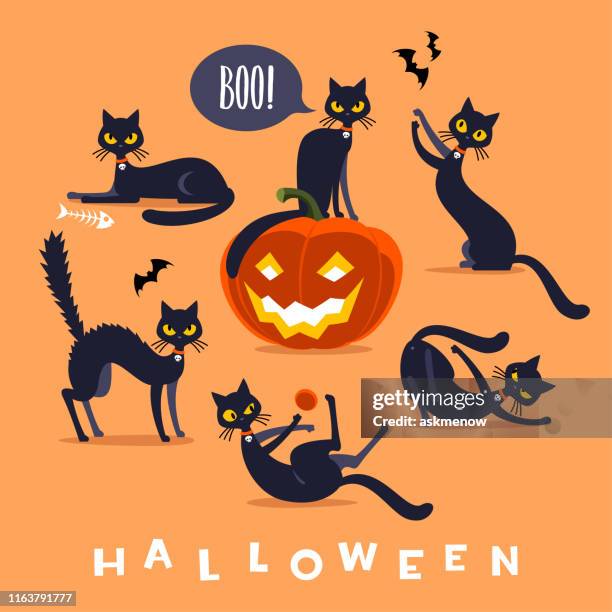 萬聖節黑貓字元 - halloween cats 幅插畫檔、美工圖案、卡通及圖標