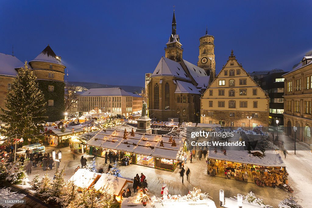 Germany, Baden-Württemberg, Stuttgart, View of market in christmas at night