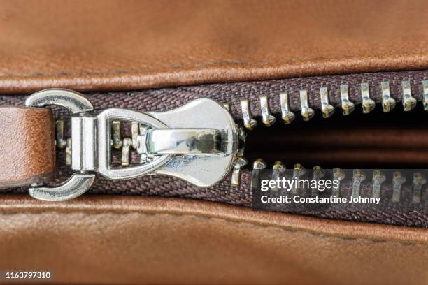 close up of zipper and leather bag - leather purse open stock pictures, royalty-free photos & images