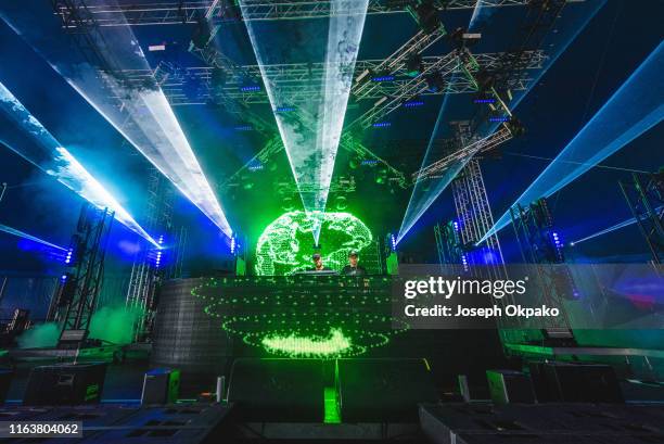 Jax Jones and French DJ Martin Solveig of group Europa perform on stage during day 1 of South West Four Festival 2019 at Clapham Common on August 24,...