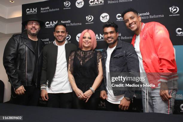 Rodrigo Abed, Angelo Frilop, Annette Moreno, Roberts Green and Janiel Ponciano pose for photos during a press conference on July 23, 2019 in Mexico...