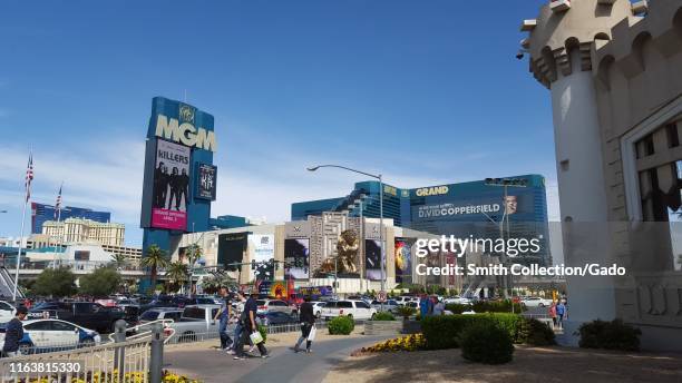 Facade with sign at the MGM Grand hotel in Las Vegas, Nevada, March 12, 2016.